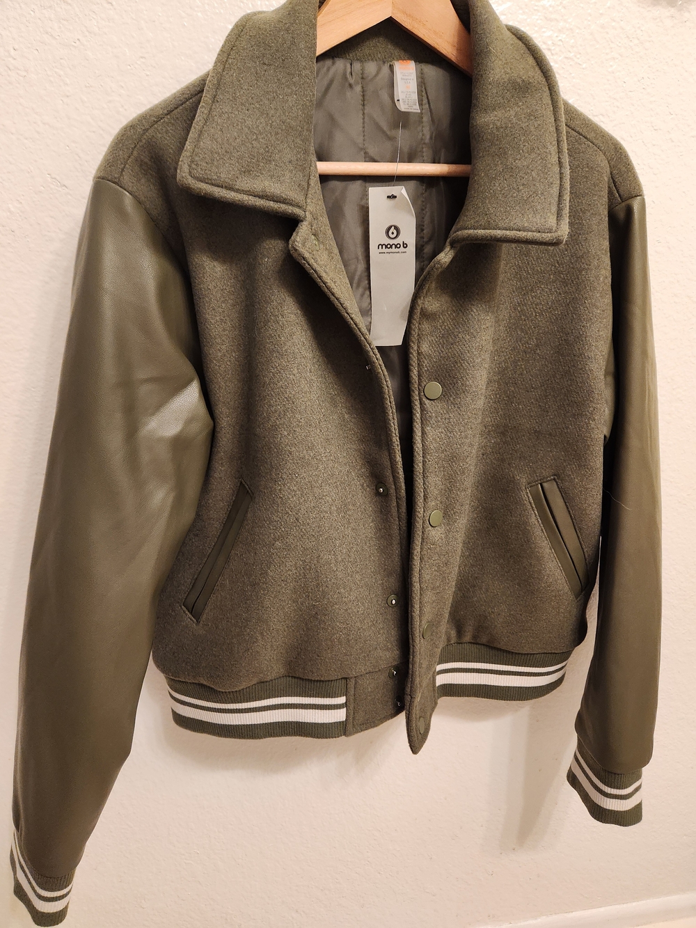 Mono B Olive Green Mixed-Media Bomber Jacket